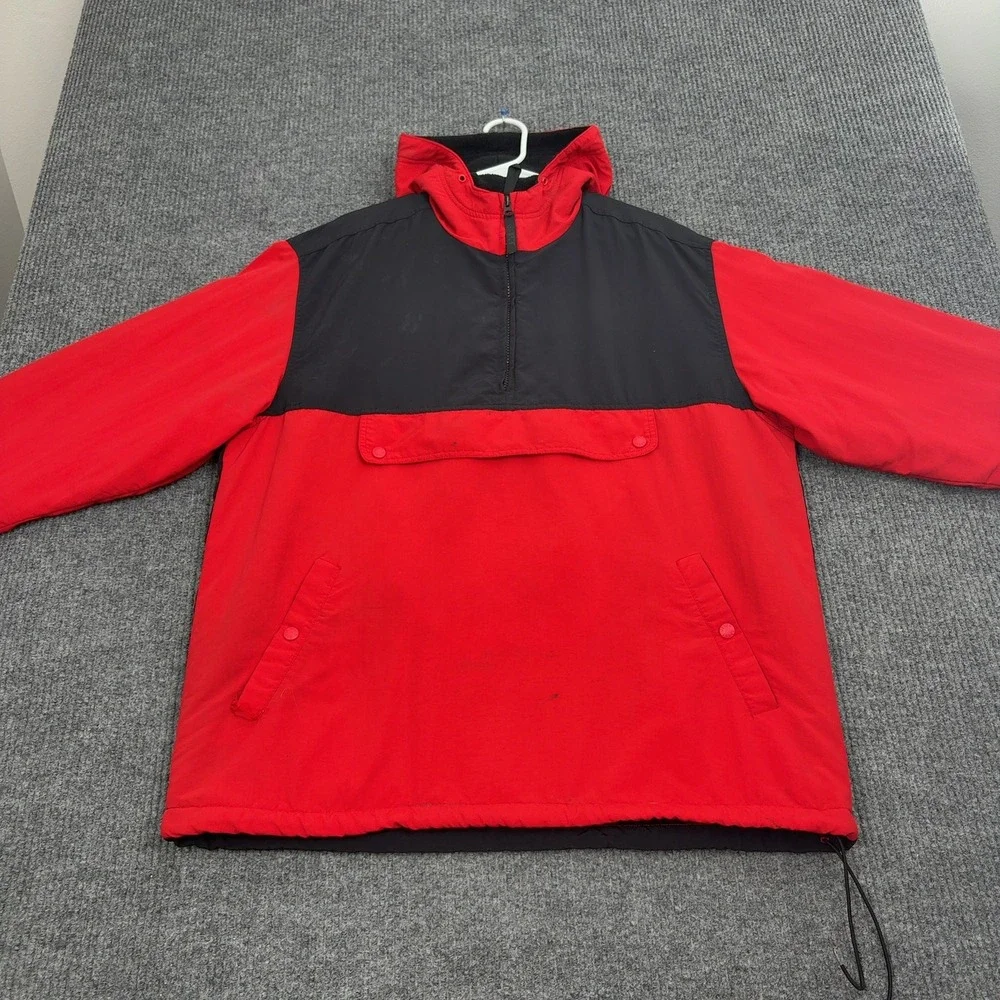 Vintage J Crew Sport Anorak Jacket Mens M Red Black Colorblock Pullover Hooded